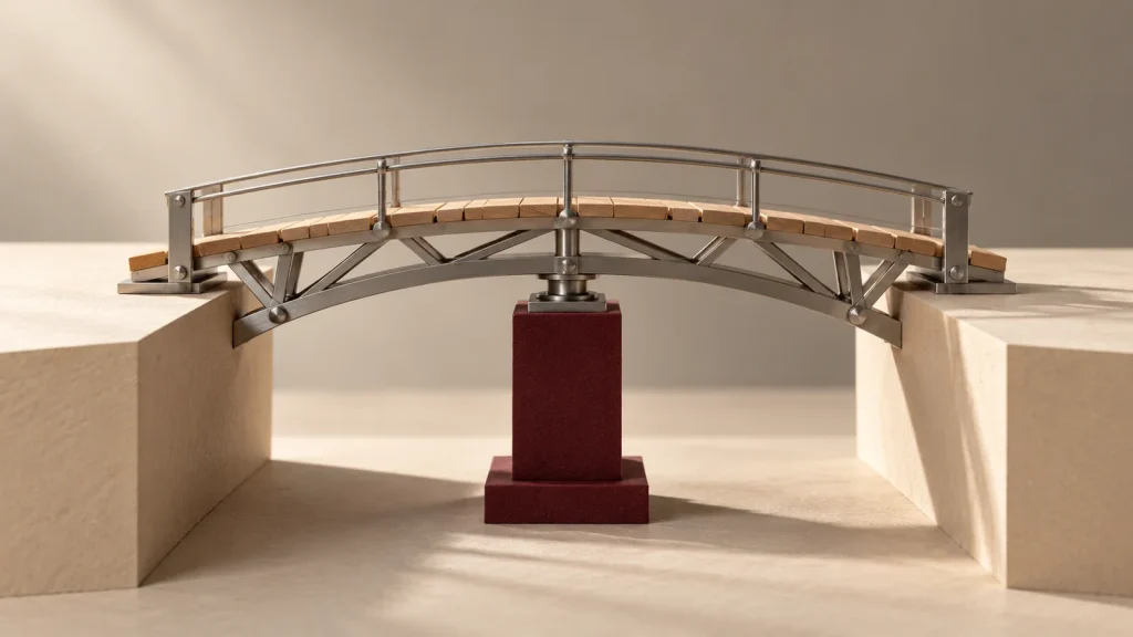 Puente de maqueta con un soporte adicional que representa la función de un aval técnico.