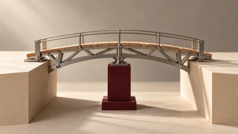 Puente de maqueta con un soporte adicional que representa la función de un aval técnico.
