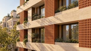 Fachada contemporánea de un edificio residencial urbano.