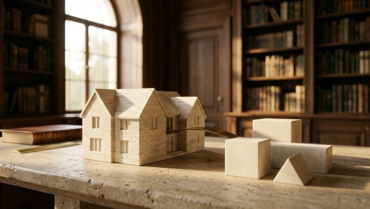 Fotografía editorial de estudio arquitectónico sobre transmisión patrimonial, herencias e Impuesto de Sucesiones en España