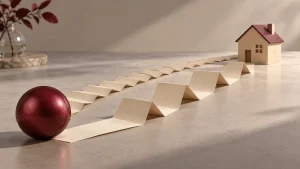 Dos recorridos de papel junto a una casa simbolizan reducir cuota o acortar el plazo hipotecario.