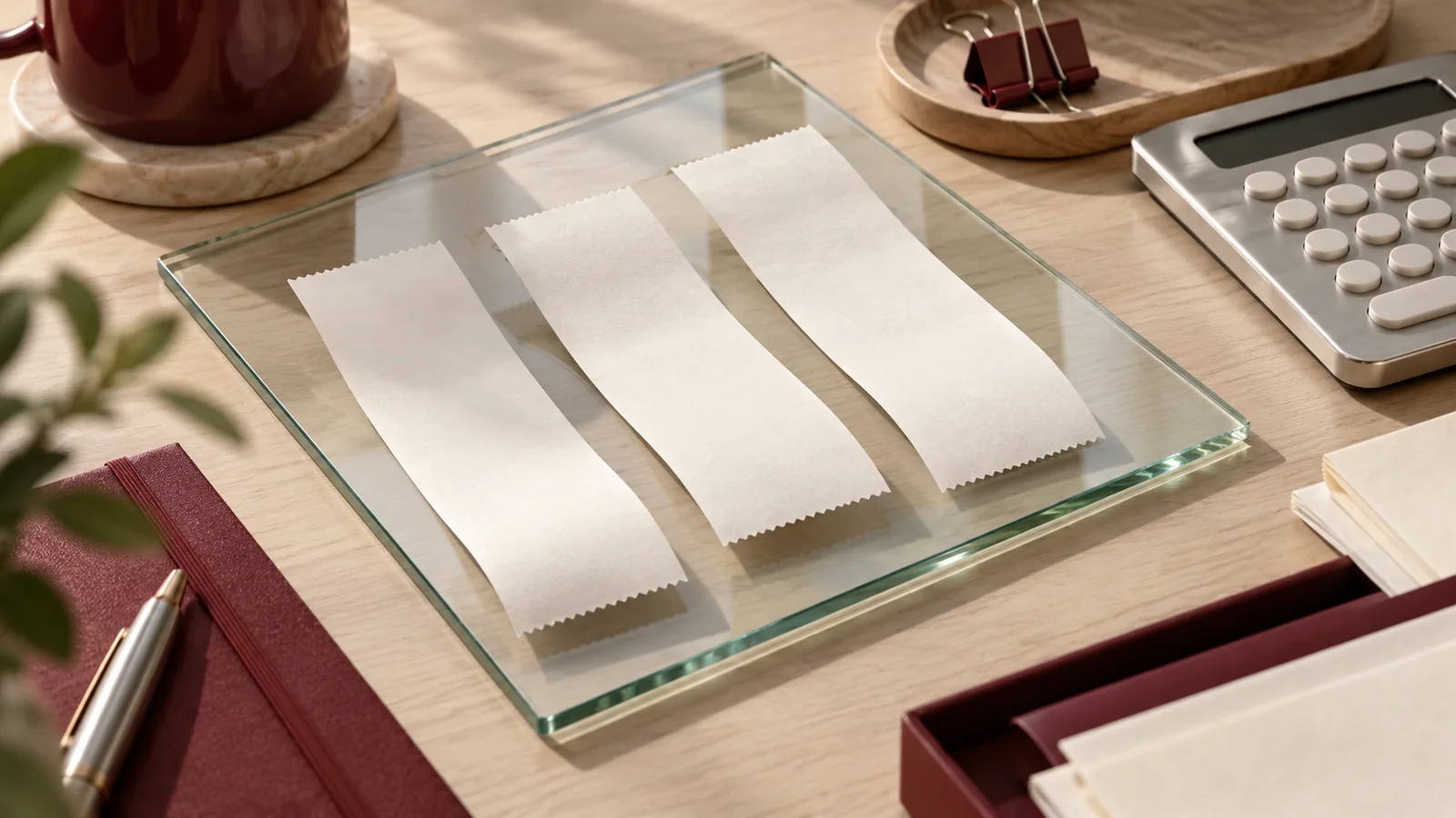 Recibos en blanco y herramienta de cálculo neutra que ilustran la revisión de cuotas de autónomos.